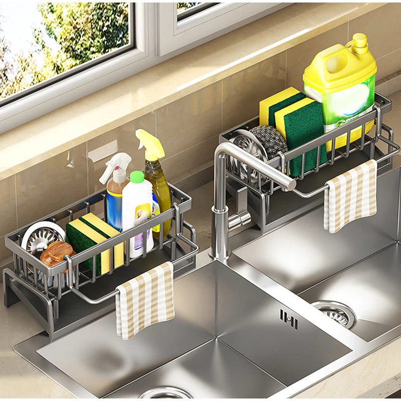 COZZYTECH Spülbecken Organizer, Spüle Küchen Organizer Mit Selbstentleerender Ablaufwanne für Schwammhalter, Handtuchhalter,...